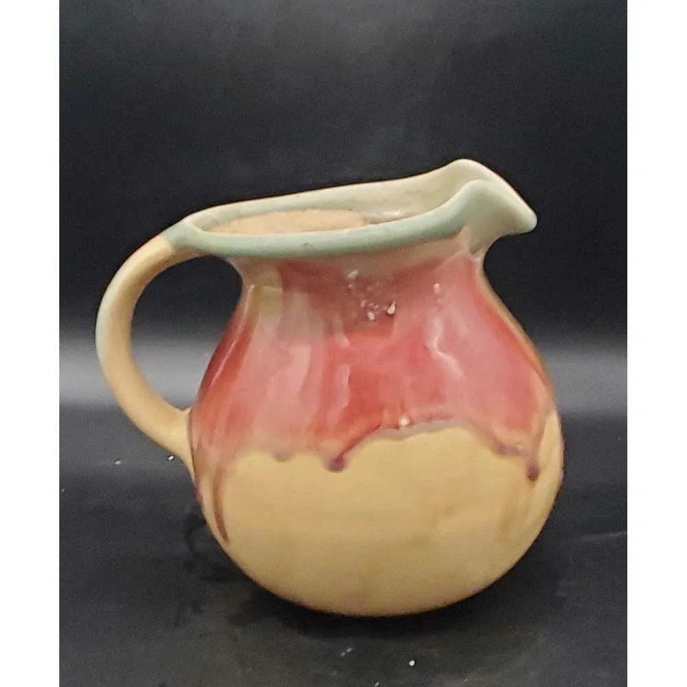 Handmade D. Lessar Studio Art Pottery‎ Red Tulip Pitcher Handmade Drip Glaze 7